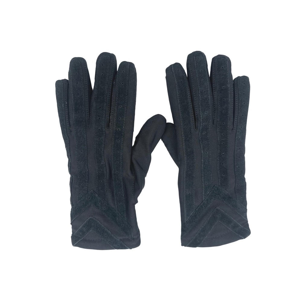Isotoner Gloves Womens Large Black Suede Chevron Striped Winter Warm Lined